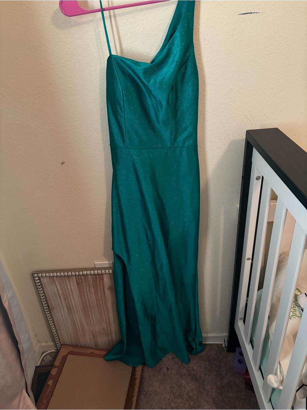 glam Teal One-Shoulder Sparkle Gown